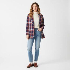 Pendleton Women's Vintage Red Blue Tartan Plaid Blazer Jacket Top Size Petite